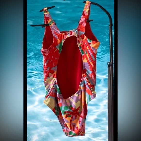 NWT ADIDAS x FARM RIO Multicolor One Piece Swimsuit Plus Size 18 Open Back - Picture 3 of 5